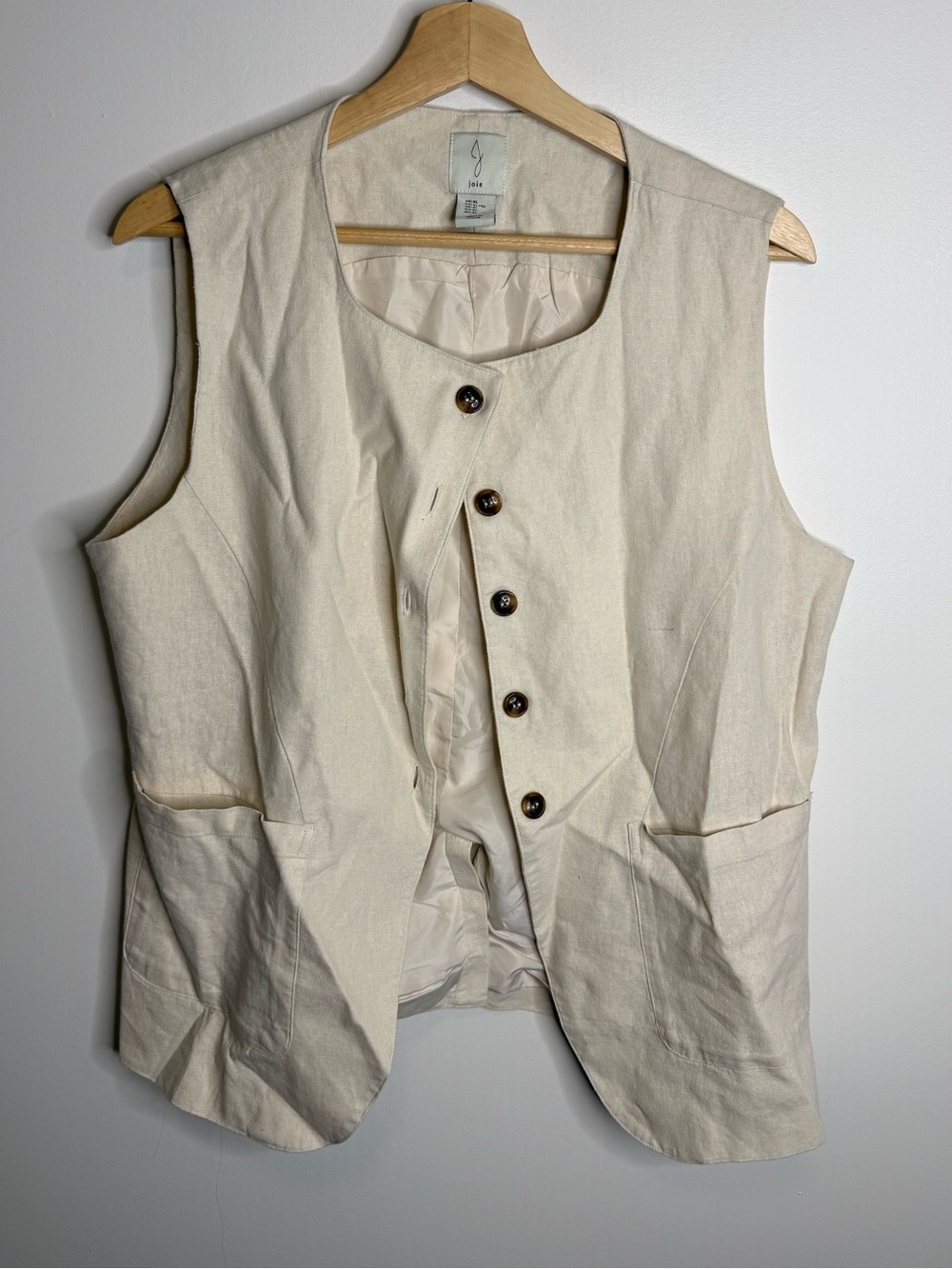 Joie Cream Sleeveless Button Vest linen blend size XL